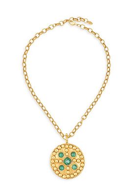 22K-Gold-Plated & Malachite Pendant Necklace
