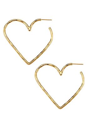 22K Gold-Plated Brushed Gold Skinny Heart Hoops