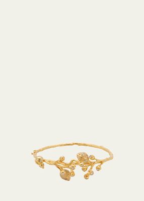 22K Gold Ranunculus Bud and Branch Bracelet with Diamonds