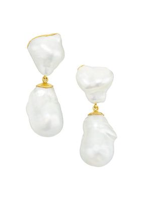 22K Yellow Gold & 21-27MM Baroque South Sea Pearl Drop Earrings