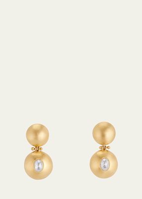 22K Yellow Gold Diamond Double Dome Bulla Drop Earrings