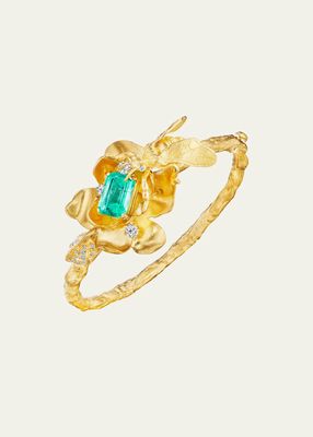 22K Yellow Gold Emerald Flower Branch Bracelet with Bee