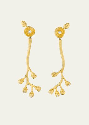 22K Yellow Gold Hanging Ranunculus Bud Earrings
