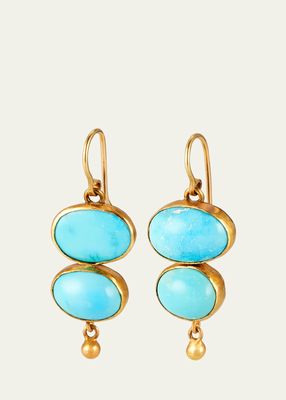 22K Yellow Gold Plated Double Drop Persian Turquoise Earrings