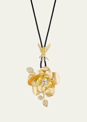 22K Yellow Gold Rose Pendant with Bee Necklace