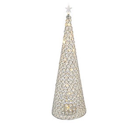 23.8"H B/O Lighted Jeweled Cone Tree, Silver by Gerson Co