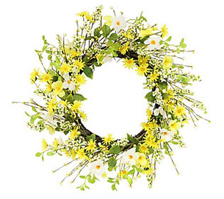 24" Artificial Daisy and Dogwood Wreath