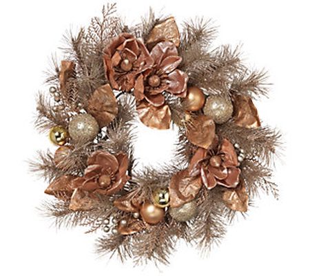 24" Frosted Wreath with Magnolia Leaves by Gers on Co.