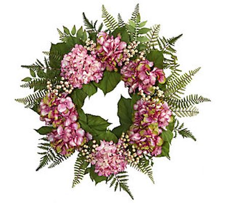 24" Hydrangea Berry Wreath by Nearly Natural