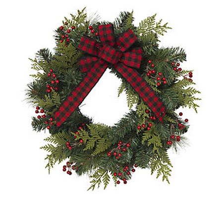24-in D PVC Pine Wreath w/ Berries & Bow by Ger son Co