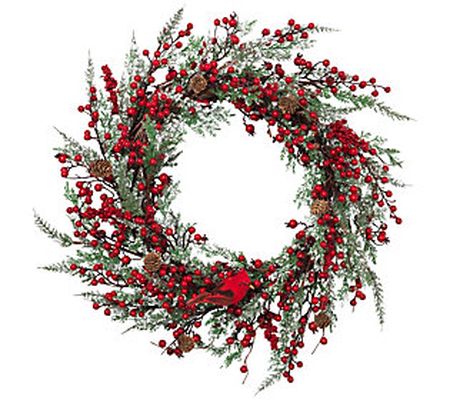 24-in Winter wreath with berries and pine cones by Gerson Co