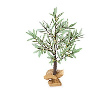 24 Inch Tall Faux Olive Tree With 36 LED Lights by Gerson Co