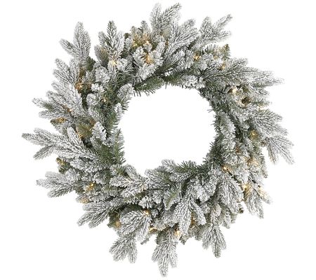 24 Lit Flocked Christmas Wreath by Nearly Natural