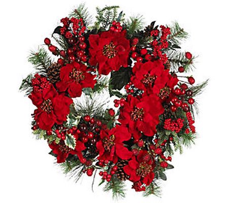 24" Poinsettia Wreath by Nearly Natural