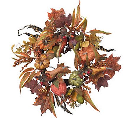 24" Pumpkin & Berry Wreath by Nearly Natural