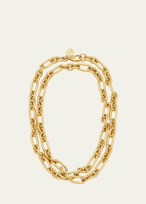 24K Gold Electroplate Long Chain Link Necklace