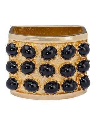 24K Goldplated Black Cabochon Napkin Ring Set - Black - Black