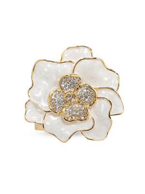 24K Goldplated Crystal & Enamel Spring Flower 4-Piece Napkin Ring Set - White - White