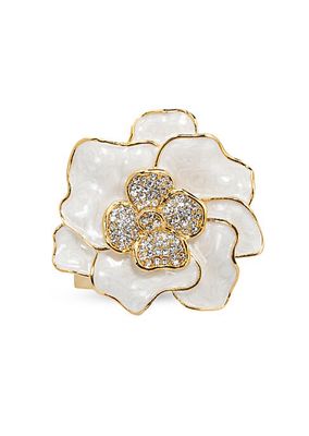 24K Goldplated Crystal & Enamel Spring Flower 4-Piece Napkin Ring Set