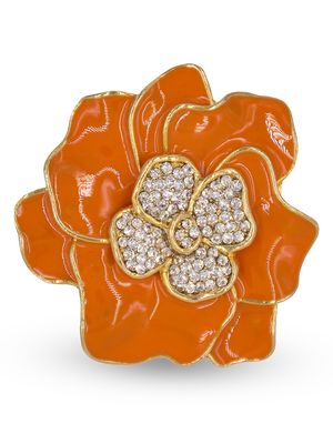 24K Goldplated Crystal & Enamel Spring Flower Napkin Ring Set - Orange - Orange