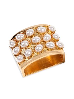 24K Goldplated Faux Pearl 4-Piece Napkin Ring Set - Gold - Gold
