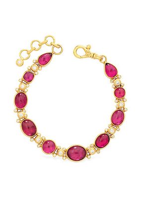 24K Yellow Gold, Pink Tourmaline & 1.258 TCW Diamond Bracelet