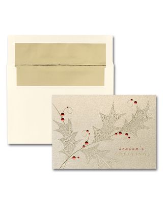 25 Gold/Red Seasons Greetings Cards with Blank Envelopes