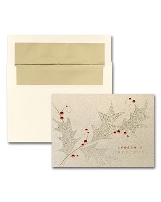 25 Gold/Red Seasons Greetings Cards with Printed Envelopes