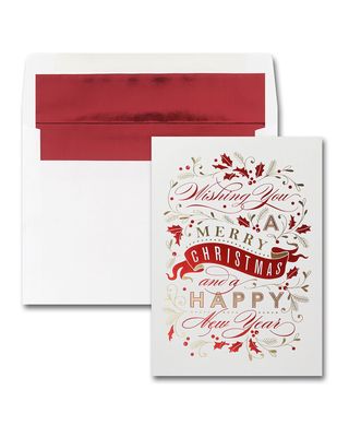 25 Merry Christmas Banner Greeting Cards with Blank Envelopes