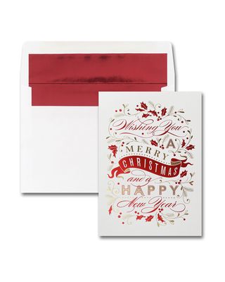 25 Merry Christmas Banner Greeting Cards with Printed Envelopes