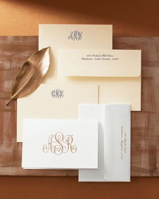 25 Monogrammed Note Sheets with Personalized Envelopes