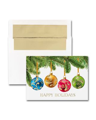 25 Ornament Wrap Greeting Cards with Printed Envelopes