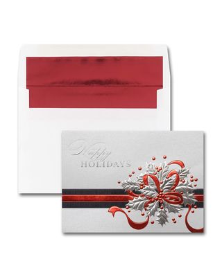 25 Shimmering Holly Greeting Cards with Printed Envelopes