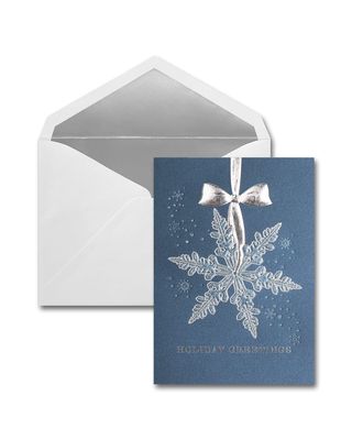 25 Silver Snowflake Greeting Cards with Printed Envelopes