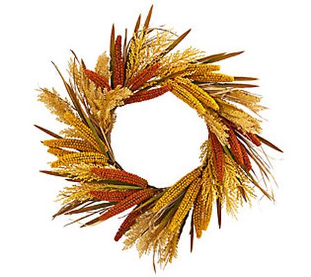 25" Sorghum Harvest Artificial Wreath by Nearly Natural