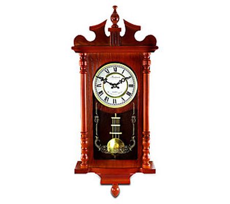 25in Wall Clock with Pendulum and Chime in Redw ood Oak Finish
