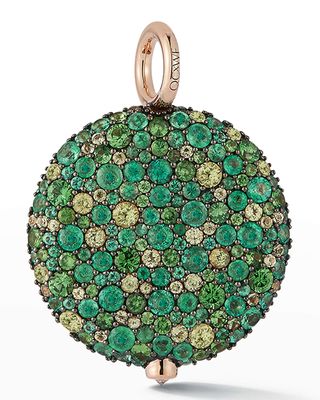 25mm Large Pebble Pendant in 18K Rose Gold and Green Emeralds