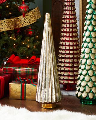 26" Gold and Silver Glass Decorative Tree