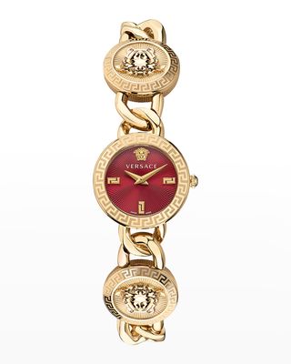 26mm Stud Icon Bracelet Watch, Gold/Red