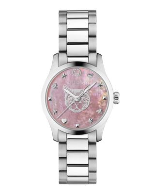 27mm G-Timeless Bracelet Watch w/ Feline, Pink