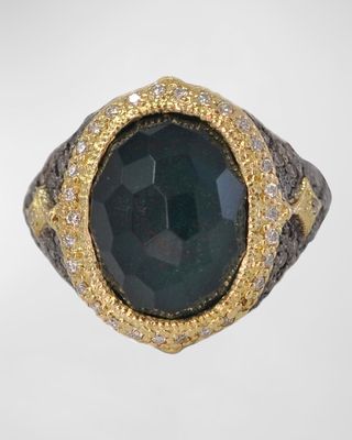 27mm Oval Bloodstone Quartz Doublet Ring with Diamonds
