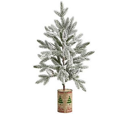 28" Flocked Christmas Tree in Planter by Nearly Natural