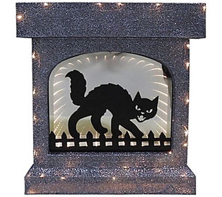 28" Lighted Halloween Fireplace with Cat Infini ty Mirror