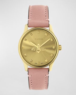 29mm Bee Logo PVD Watch with Light Pink Leather Strap
