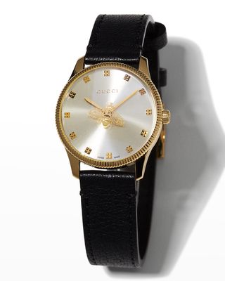 29mm G-Timeless Bee Watch with Black Leather Strap