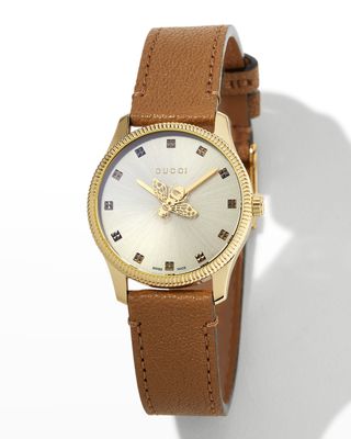 29mm G-Timeless Bee Watch with Taupe Leather Strap
