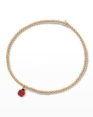 2mm Gold Bead Bracelet with Enamel Ladybug Charm