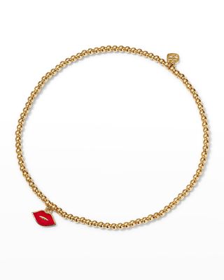 2mm Gold Bead Bracelet with Enamel Lips Charm