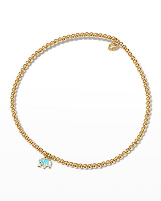 2mm Gold Bead Bracelet with Turquoise Enamel Elephant Charm