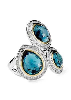 2T Rock Candy® 3-Stone 18K Gold, Sterling Silver, London Blue Topaz & Diamond Ring